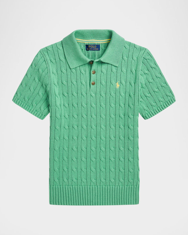 Boy's Cable Knit Polo Sweater, Size S-L
